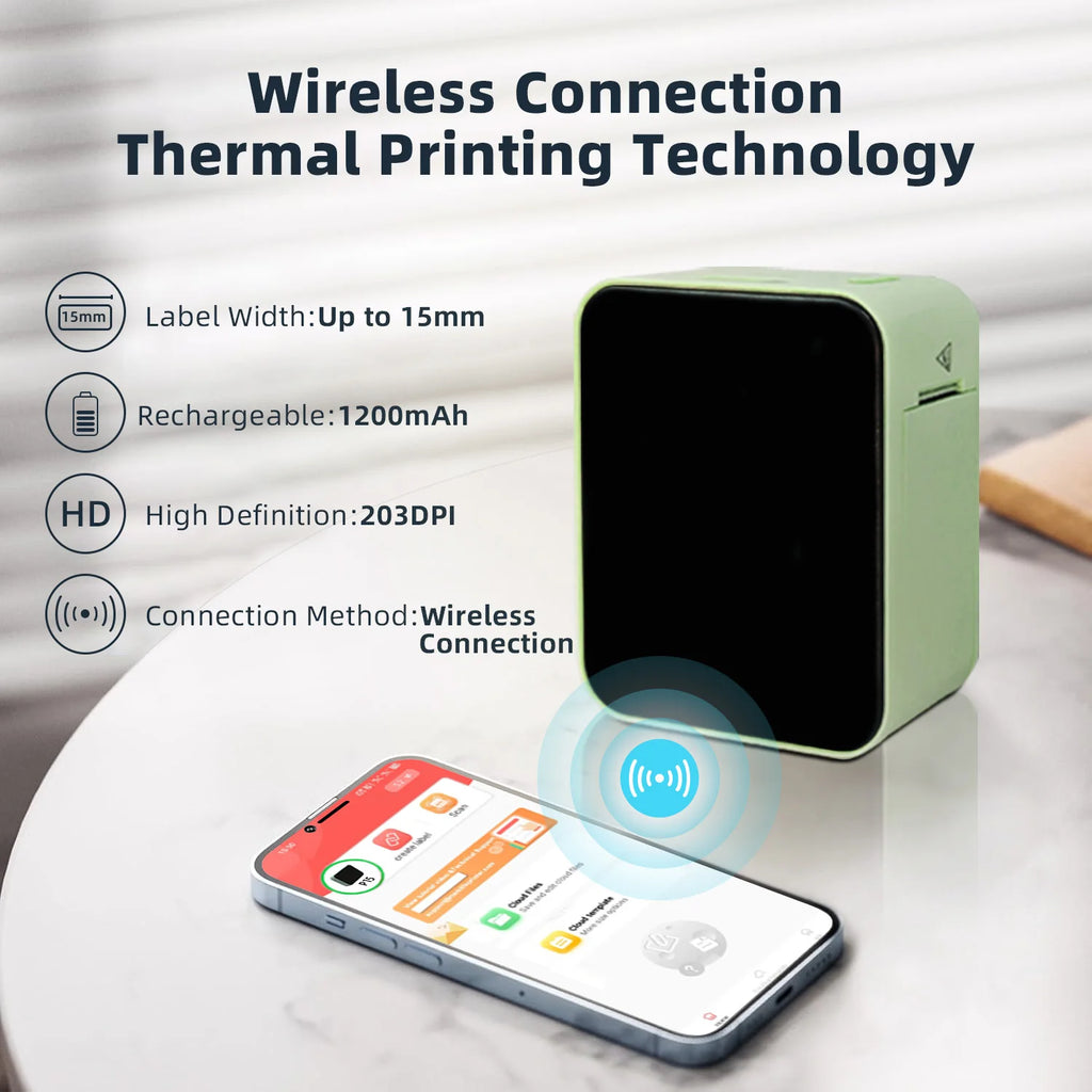 P15 Thermal Label Printer Mini Portable Wireless -compatible Labeling Sticker Machine for Home Office