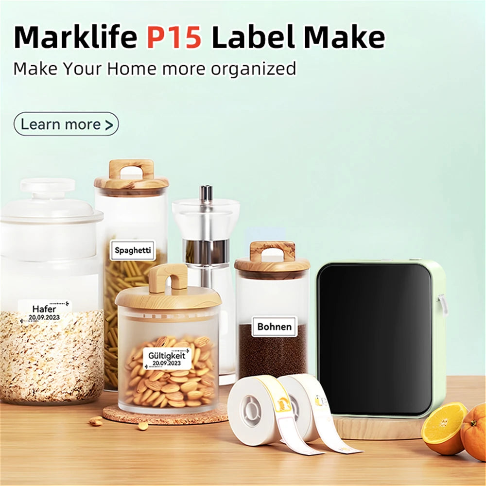 P15 Thermal Label Printer Mini Portable Wireless -compatible Labeling Sticker Machine for Home Office