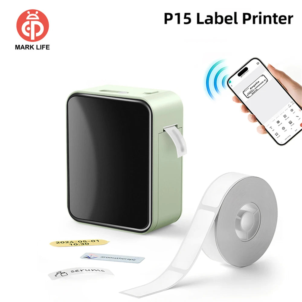 P15 Thermal Label Printer Mini Portable Wireless -compatible Labeling Sticker Machine for Home Office
