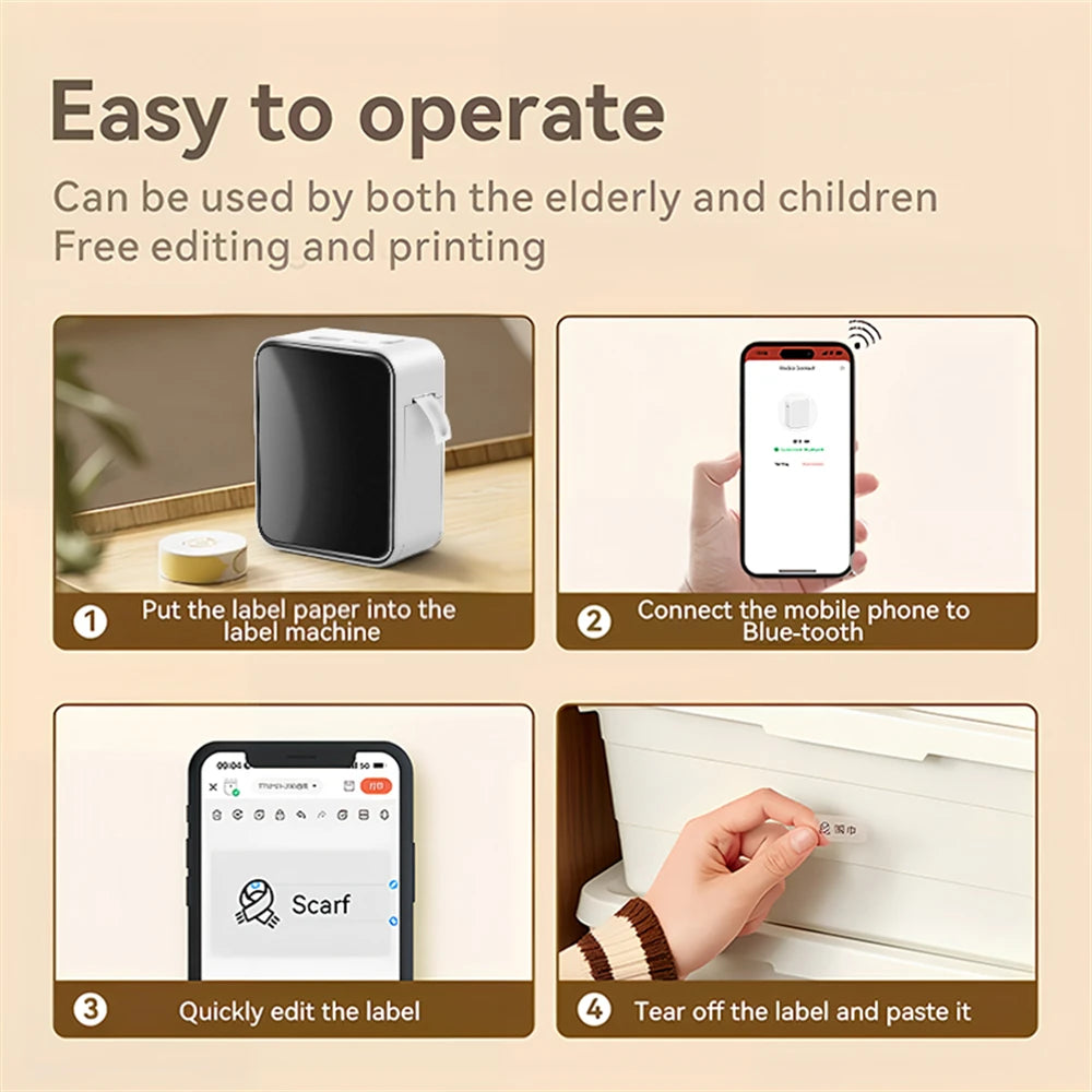 P15 Thermal Label Printer Mini Portable Wireless -compatible Labeling Sticker Machine for Home Office